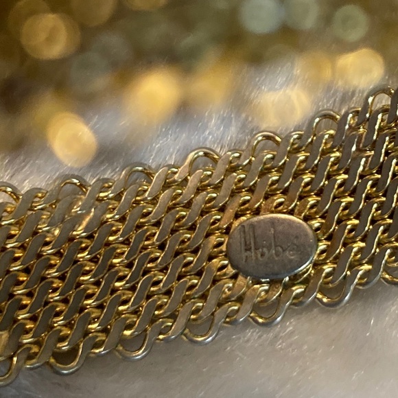 VTG Signed HOBE’ Gold Mesh & Silver Link Cuff Bracelet - Picture 5 of 5